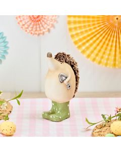 CLAY HEDGEHOG WITH GREEN SPOT WELLY BOOTS ORNAMENT