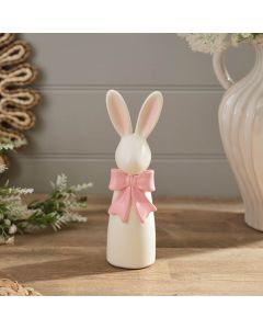 FARMHOUSE BUNNY HANDCRAFTED SIMPLE STANDING BUNNY WITH LARGE PINK BOW POLYRESIN ORNAMENT LARGE