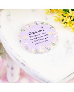 SPRING FLORAL GRANDMA ROUND COASTER SET OF 4 LILAC CERAMIC