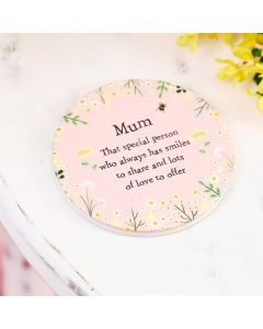 SPRING FLORAL MUM ROUND COASTER SET OF 4 PINK CERAMIC