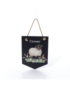 WELSH SHEEP CROESO SLATE PLAQUE