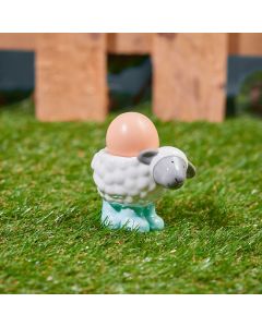 SHEEP EGG CUP WITH BLUE WELLIES BLOBBY CERAMIC