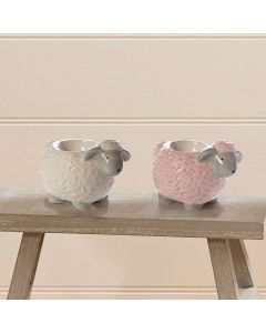 CERAMIC SHEEP EGG CUP WITH GREY FEET 2 ASSTD