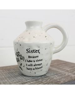 BUD VASE SISTER WHITE DIMPLED CERAMIC WITH COW PARSLEY++