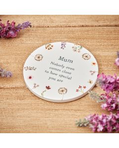 MUM SENTIMENT COASTER SET OF 4 FLORAL CERAMIC WITH DANDELIONS