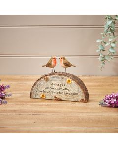 ROBIN COUPLE BLOCK ON BARK BASE RESIN - WE HAVE EACH OTHER