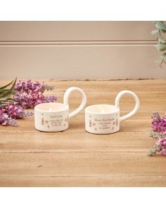 SENTIMENT CUP TEALIGHT HOLDER 2 ASSTD WHITE FLORAL CERAMIC+