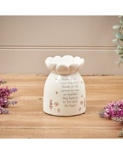 SENTIMENT WAX MELT BURNER WHITE CERAMIC WITH DANDELIONS