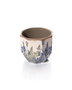 STONEWARE BLUE AND GREEN GRASSES WITH BUTTERFLY OCTAGONAL LARGE PLANT POT