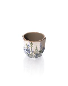 STONEWARE BLUE AND GREEN GRASSES WITH BUTTERFLY OCTAGONAL SMALL PLANT POT
