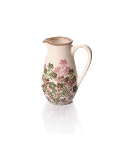 STONEWARE PINK AND GREEN FLORAL LARGE DECORATIVE JUG