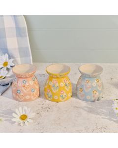 HAND PAINTED STONEWARE WAX MELT BURNER WITH DELICATE FLORAL DETAILING, 3 ASSTD