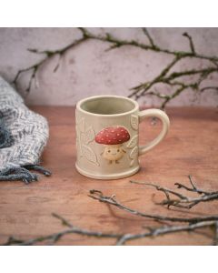 TOADSTOOL TALES STONEWARE EMBOSSED MUG WITH LEAVES AND MUSHROOM WITH GIFT BOX