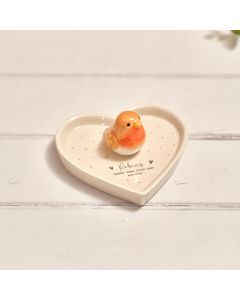 TINY WORLD BOXED ROBINS APPEAR ROBIN 3D CERAMIC HEART TRINKET SHAPE DISH