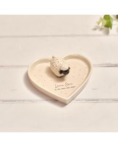 TINY WORLD BOXED LOVE EWE BLACK FACE SHEEP 3D CERAMIC HEART TRINKET SHAPE DISH