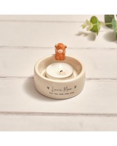 TINY WORLD BOXED LOVE MOO HIGHLAND COW 3D CERAMIC TEALIGHT HOLDER