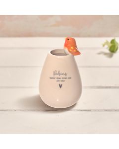 TINY WORLD BOXED ROBINS APPEAR ROBIN 3D CERAMIC BUD VASE