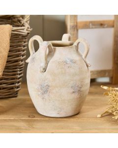 TERRACOTTA RUSTIC FINISH ROUND VASE WITH DECORATIVE HANDLES