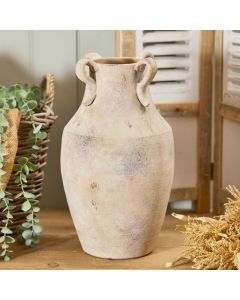 TERRACOTTA RUSTIC FINISH TALL VASE WITH DECORATIVE HANDLES