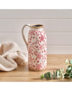 STONEWARE TOILE DE JOUY SOFT PINK TALL DECORATIVE JUG WITH HANDLE