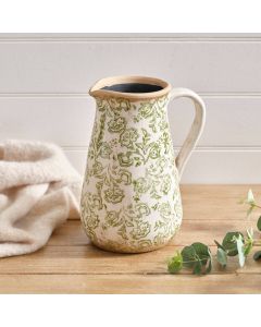 STONEWARE TOILE DE JOUY SOFT GREEN LARGE DECORATIVE JUG WITH HANDLE