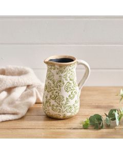 STONEWARE TOILE DE JOUY SOFT GREEN MEDIUM DECORATIVE JUG WITH HANDLE