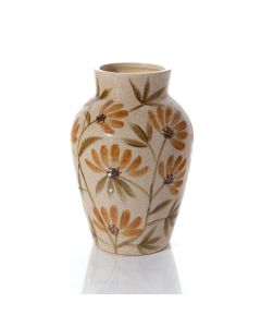 COTTAGE GARDEN LARGE HANDPAINTED GLAZED STONEWARE ORANGE FLORAL VASE