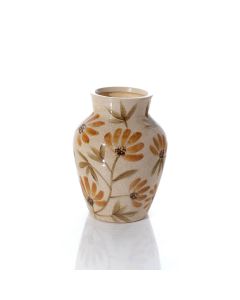 COTTAGE GARDEN SMALL HANDPAINTED GLAZED STONEWARE ORANGE FLORAL VASE