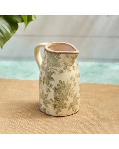 STONEWARE GREEN VINTAGE FLORAL AND LEAF MEDIUM DECORATIVE JUG