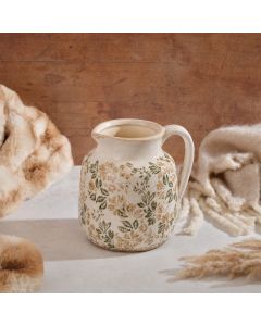 STONEWARE CRACKLE EFFECT ANTIQUE BROWN FLOWER DESIGN DECORATIVE SMALL JUG