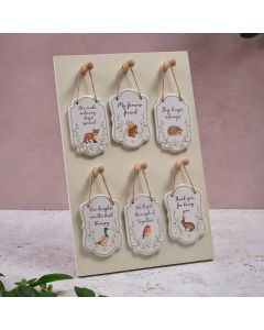 WOODLAND COTTAGE CERAMIC RAISED 3D DESIGN 6 ASSTD HANGERS WITH STAND OF 36