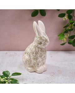 WOODLAND COTTAGE STONEWARE LARGE HARE WITH GREEN FLORAL PRINT PATTERN ORNAMENT