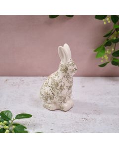 WOODLAND COTTAGE STONEWARE SMALL HARE WITH GREEN FLORAL PRINT PATTERN ORNAMENT