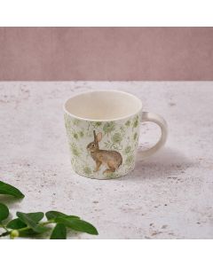 WOODLAND COTTAGE STONEWARE HARE GREEN FLORAL MUG WITH GIFT BOX