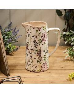 DISTRESSED DECORATIVE CERAMIC LARGE FLORAL TALL JUG