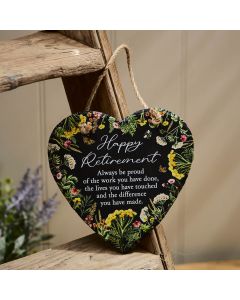 HAPPY RETIREMENT WILDFLOWER SLATE HEART HANGER