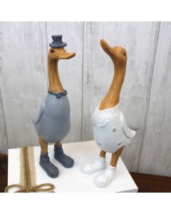 WEDDING MR & MRS DUCKS S/2 GREY RESIN WITH WELLY BOOTS