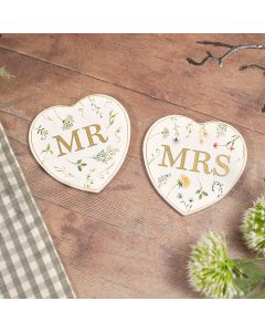 WEDDING SET OF 2 HEART CERAMIC MR AND MRS COASTER GIFT BOXED