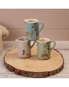 WOODLAND ANIMAL STONEWARE DECORATIVE MINI JUG 3 ASSTD WITH GIFT BOXED