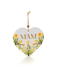 WELSH DAFFODIL CERAMIC 3D RAISED DETAIL WITH GOLD MAM HEART HANGER