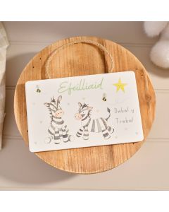 WELSH BABY AND FRIENDS EFEILLIAID DWBWL Y TRWBWL CERAMIC RAISED 3D RECTANGLE HANGER