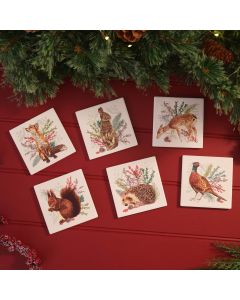 WOODLAND NOEL CERAMIC 6 ASSTD SQUARE COASTER WITH RAISED 3D DETAIL