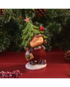 WOODLAND NOEL STANDING RESIN GIRL IN DRESS WITH CHRISTMAS TREE HAT ORNAMENT