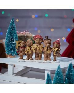 XMAS BEAR FAMILY ORNAMENT BROWN POLYRESIN WITH GOLD LETTERS