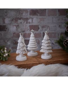 XMAS TREE ORNAMENT 3 ASSTD WHITE GLITTER POLYRESIN WITH STAR