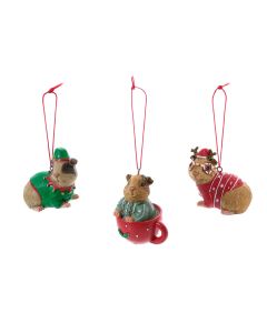CHRISTMAS GUINEA PIG RESIN HANGER 3 ASSTD