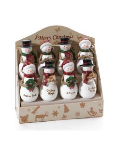 CHRISTMAS RESIN SNOWMAN ORNAMENT WITH WORDING 8 ASSTD WITH DISPLAY BOX 16