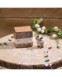 CHRISTMAS TINY WORLD RESIN REINDEER KEEPSAKE ORNAMENT WITH GIFT BOX **