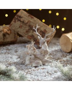 FROSTED FOREST RESIN STAG ORNAMENT WITH WOODLAND ANIMALS