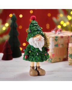 JINGLE AND JOY DRESSED SANTA WITH ORNAMENTAL LIGHTS AND GOLD TREE RESIN ORNAMENT
